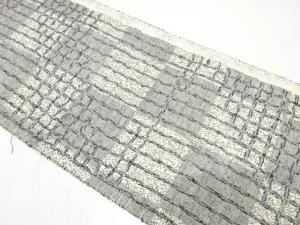 手織り紬　枡に格子模様織り出し　名古屋帯